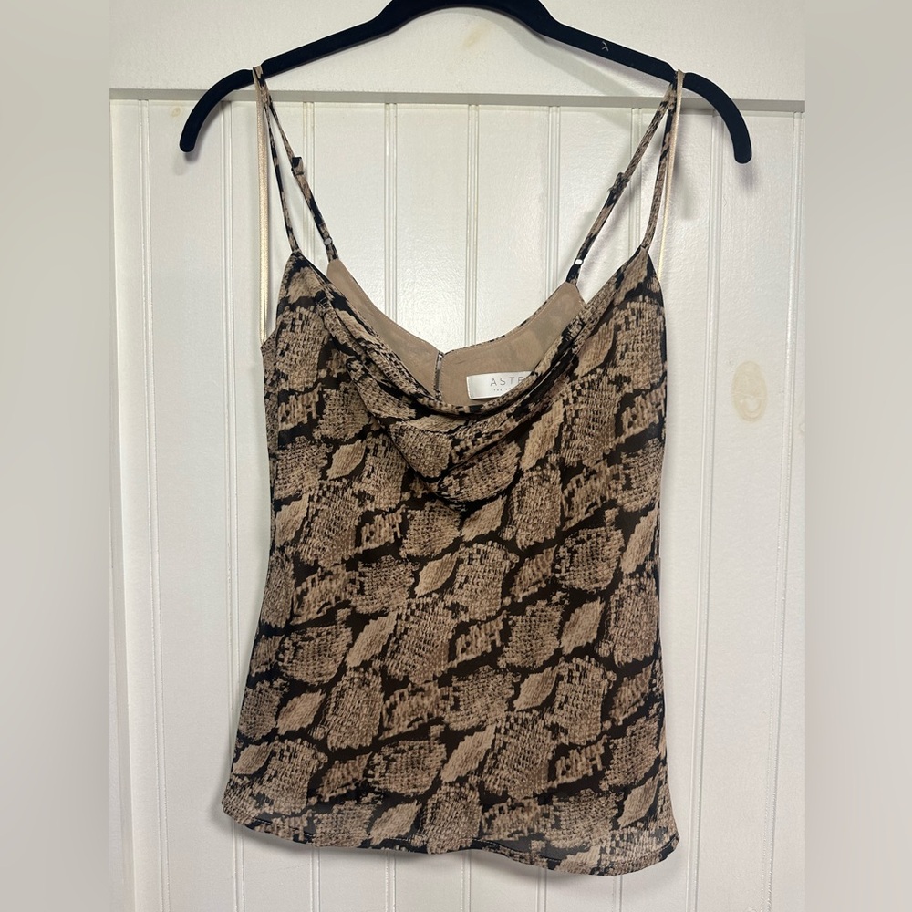 ASTR THE LABEL Darla Cowl Neck Snake Print Cami Tank Top Brown Tan - Size Small